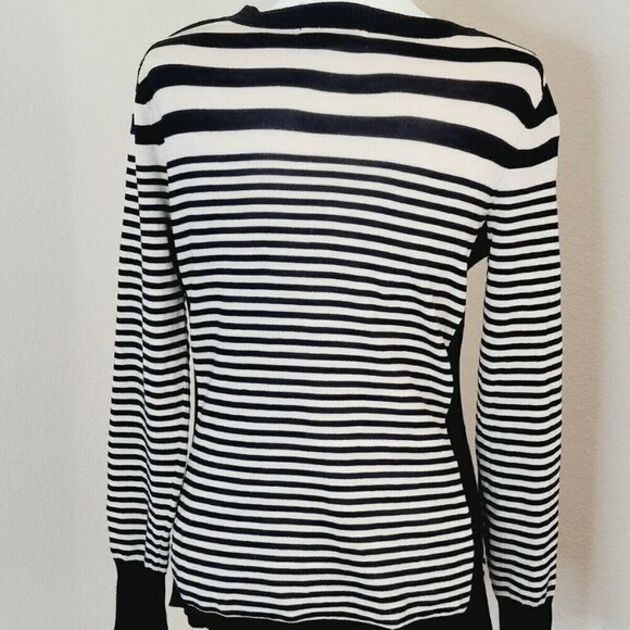 Pink Rose Black and White Stripe V-Neck Pullover Sweater Size Large - Picture 4 of 8